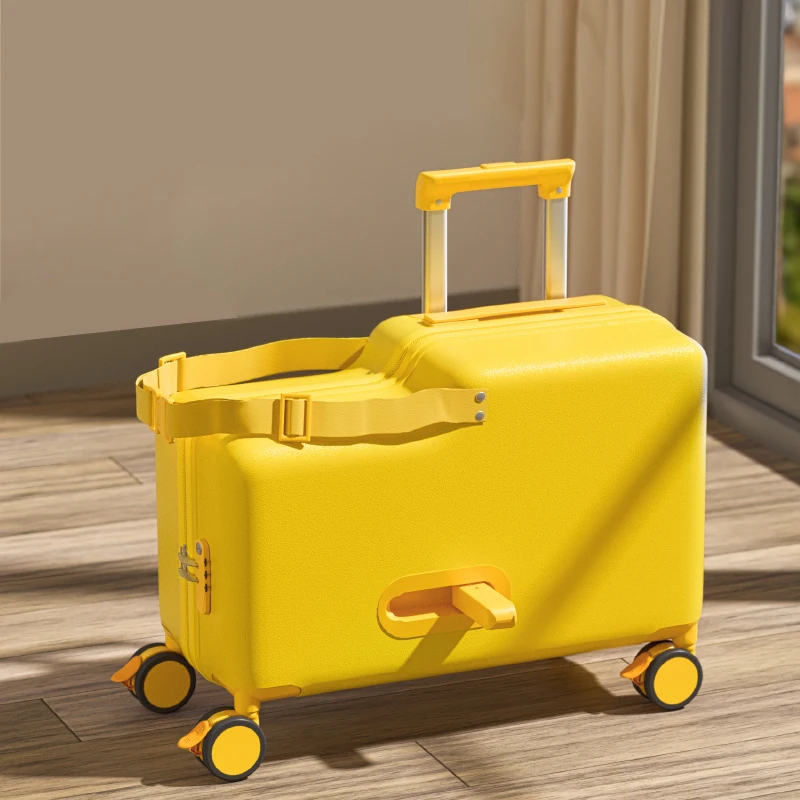 2025 nouveaux bagages pour enfants peuvent s'asseoir et monter valise cabine de voyage bagage à main boîtier de chariot de cheval en bois roues de frein valises pour enfants