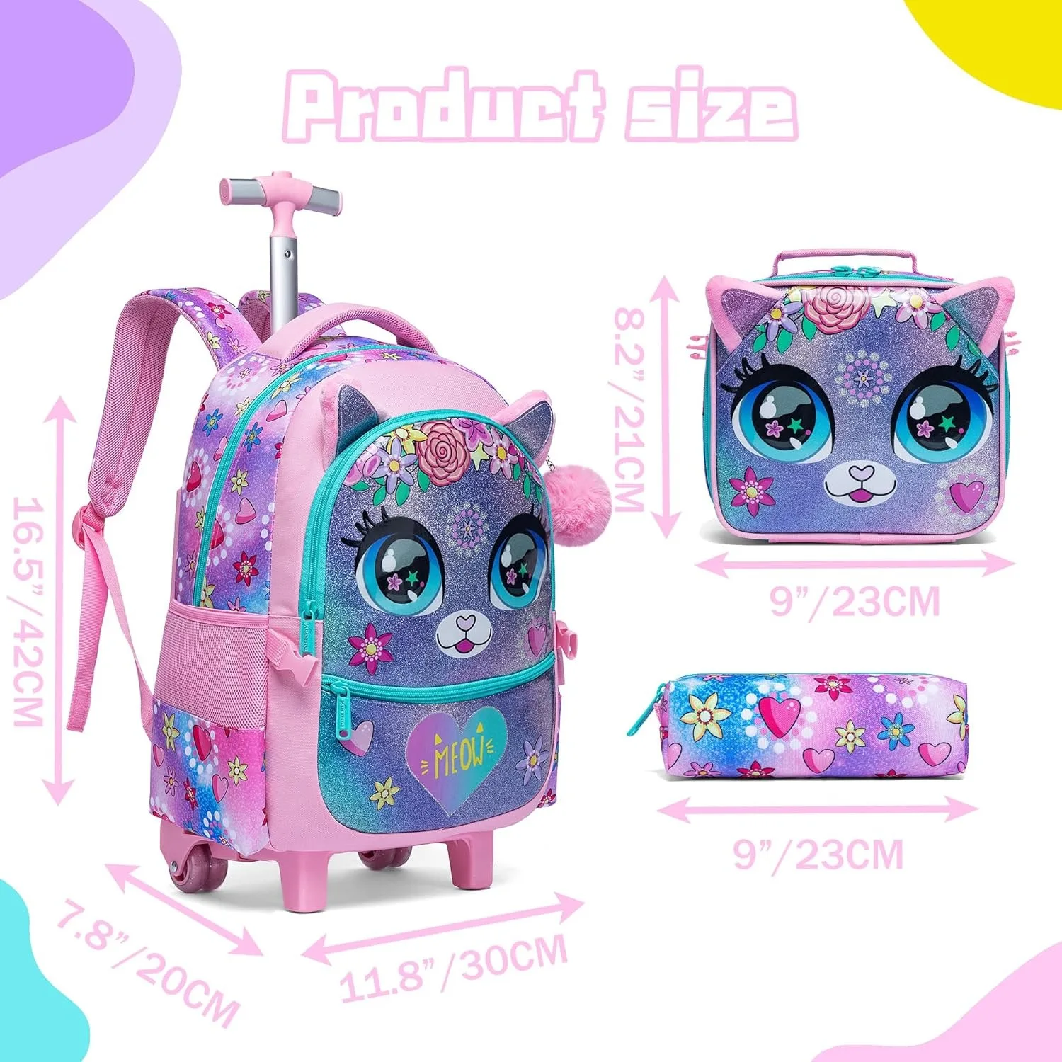 sacs d'école pour enfants, sac à dos roulant pour filles, valise à bagages avec chariot à roulettes, sacs à dos à roulettes pour voyage scolaire