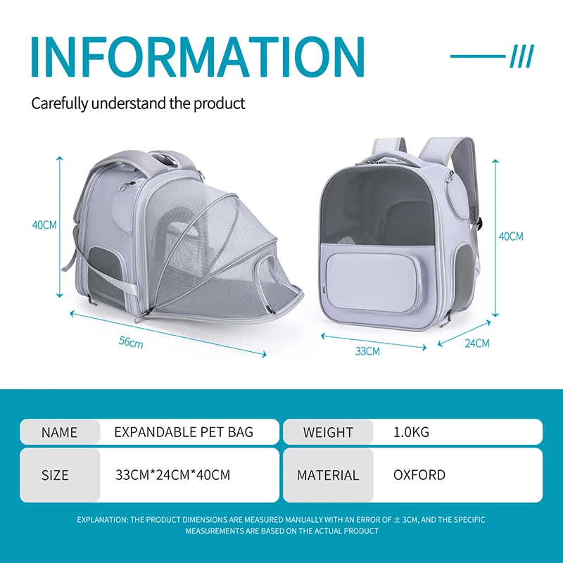 sac à dos extensible pour chat, pliable, grand espace, portable, respirant, pour animaux de compagnie, sac de voyage pour aventures en plein air