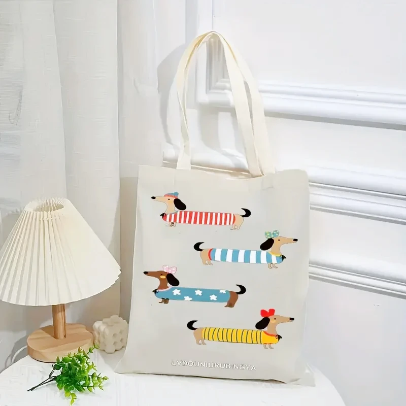 sac fourre tout chic imprimé teckel, sac à main à bandoulière de grande capacité pour femmes, sac de shopping pour les déplacements quotidiens, le shopping, le pique nique, les voyages