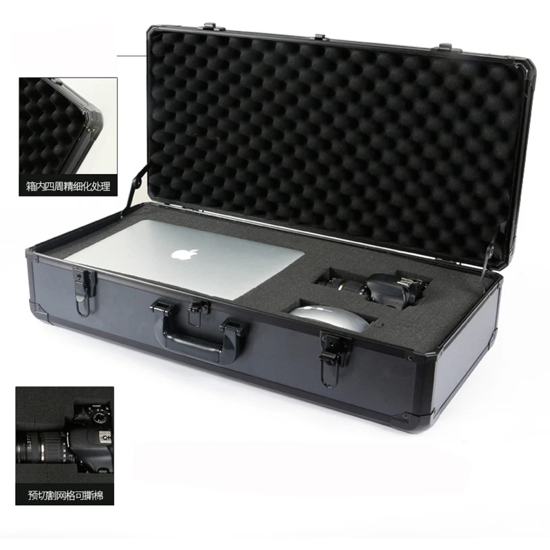boîte à outils longue en aluminium, matériel portable, équipement d'instruments, boîte de sécurité, équipement de pêche domestique, valise multifonctionnelle