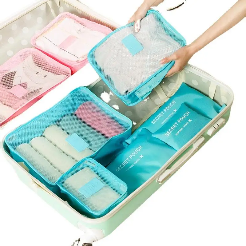 organisateur de sac de voyage ; grande valise de rangement de 6 pièces pour vêtements, chaussures et maquillage