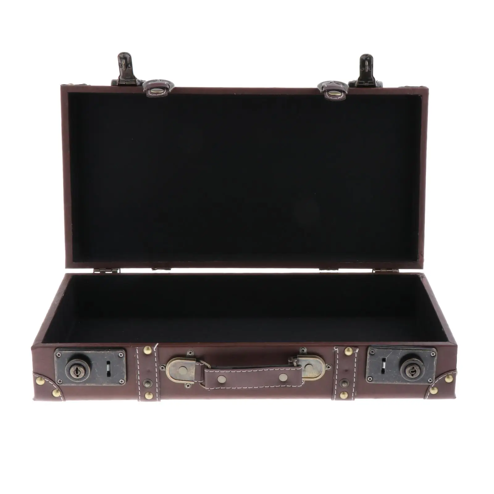 valise en cuir en bois vintage de style antique, boîte de rangement de voyage avec serrure avec sangle, boîte à bijoux