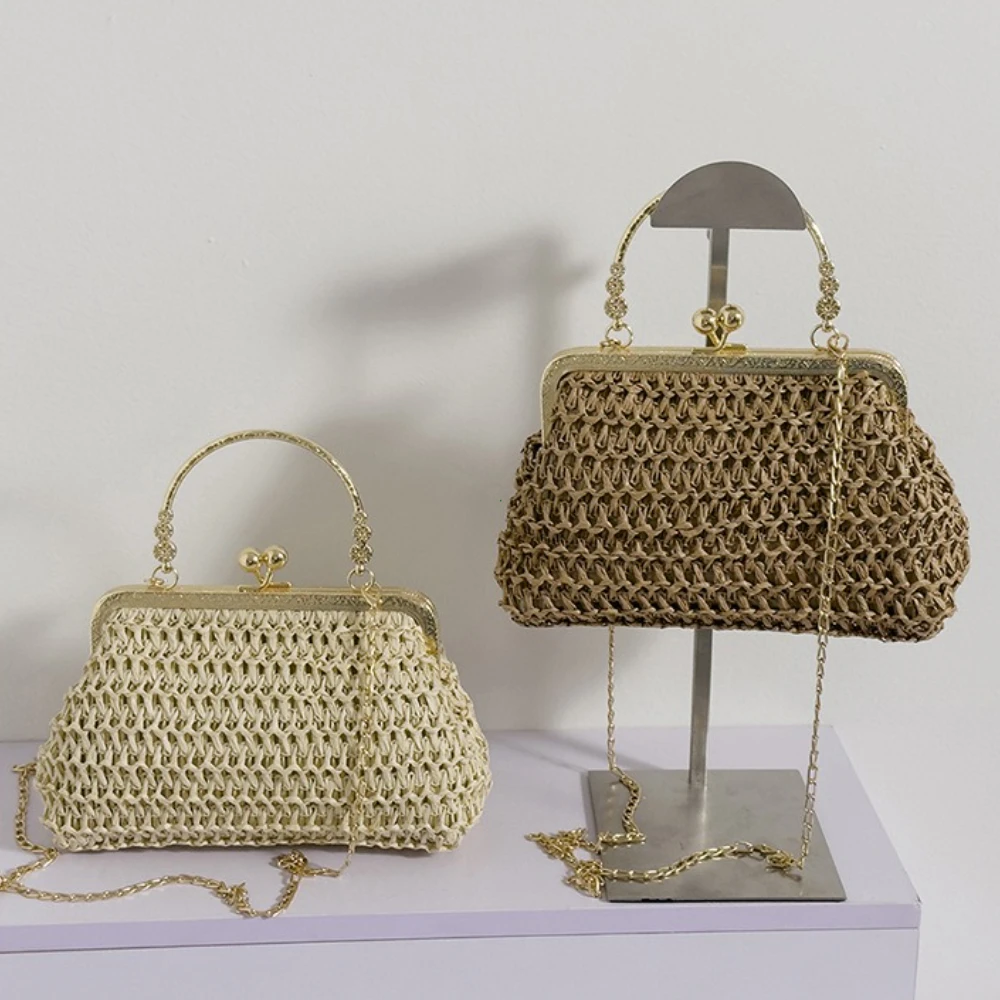 chaîne tissé à la main sacs à main été femme pochette simple texture dîner fête à la main décontracté élégant portable sac de soirée 2025