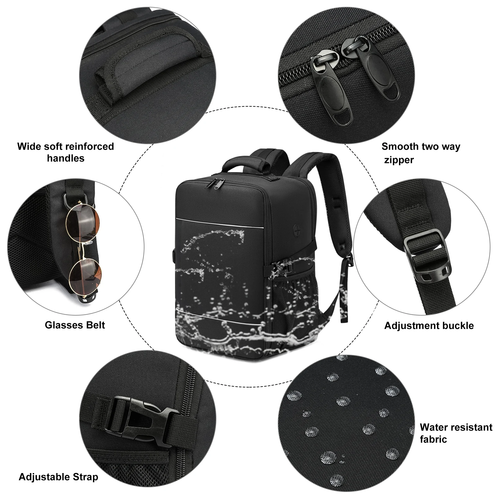 sacs à dos de voyage 40x20x25, sac de cabine ryanair, valise à main unisexe, sac à dos pour ordinateur portable de 15.6 pouces pour l'école, bande réfléchissante de nuit
