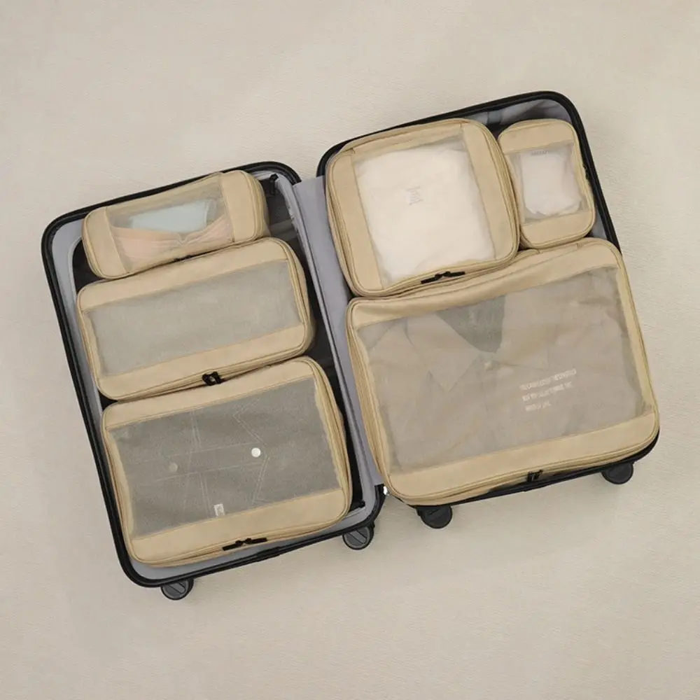 ensemble de sacs de rangement de voyage portables, valise à compression pliable, pochette transparente, organisateur d'emballage polyvalent 4/6 pièces