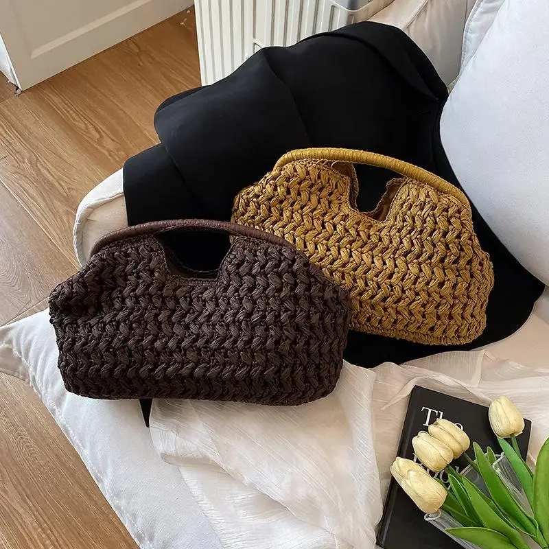 sac à main tissé élégant pour femmes, sac sous les bras en paille de plage, sacs à bandoulière polyvalents et exquis, sacs de soirée pour cadeaux pour femmes