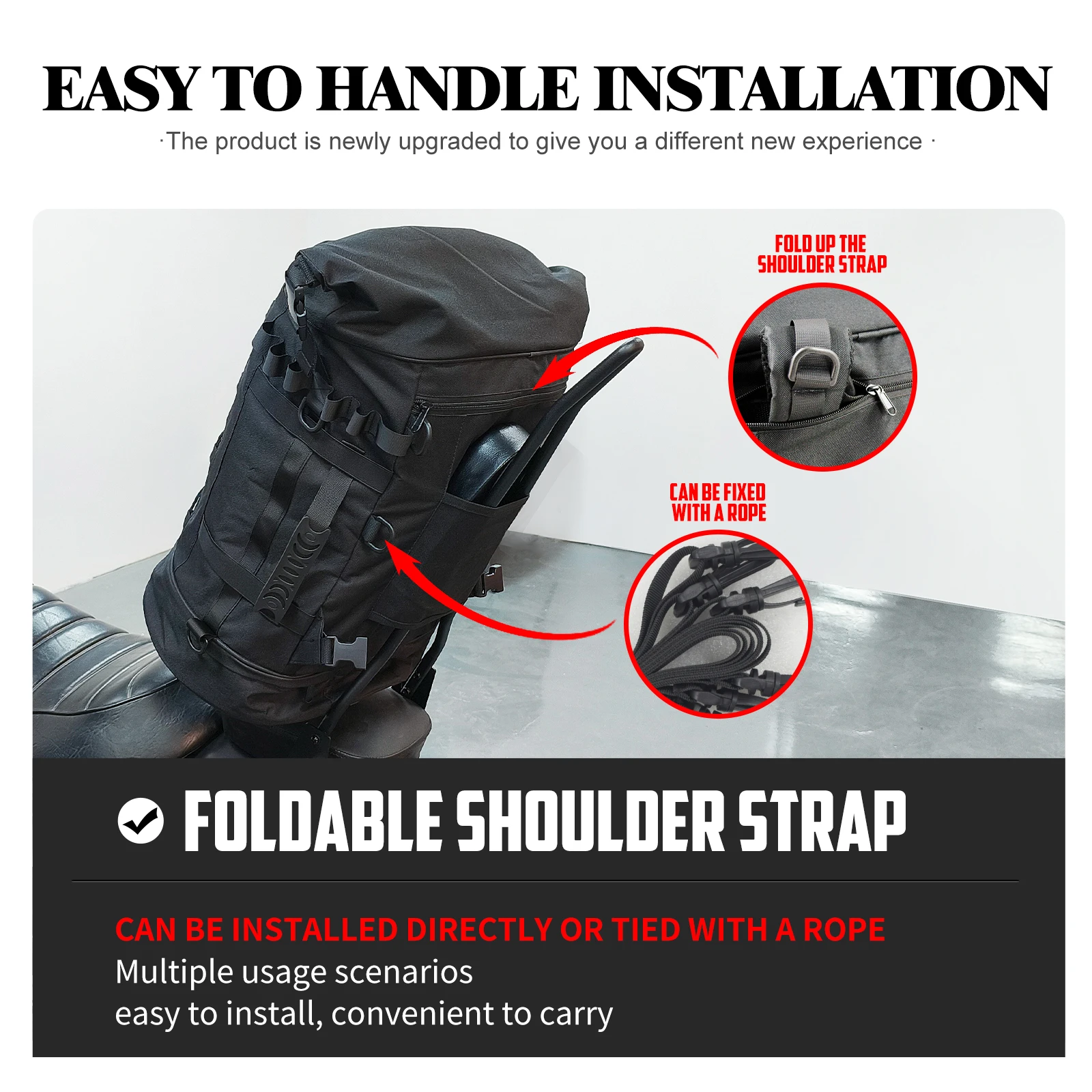 sac à dos de bagage pour moto 50l 85l, sac de dossier sissy bar avec sangles universelles pour la plupart des motos, sac de support arrière extensible