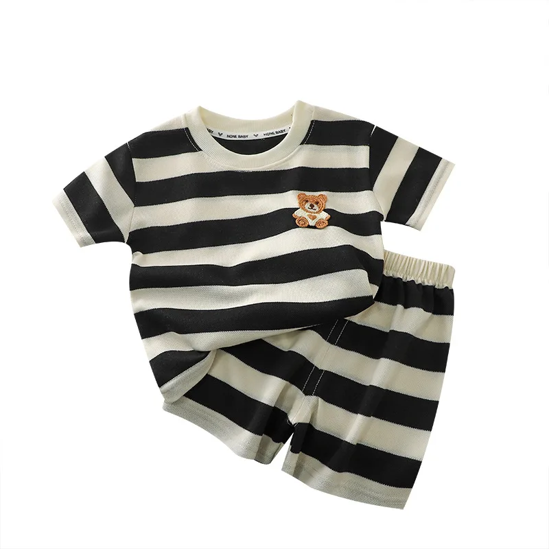 vêtements pour enfants costume à manches courtes haut rayé + short 2 pièces t shirt été bébé vêtements enfants vêtements garçons filles