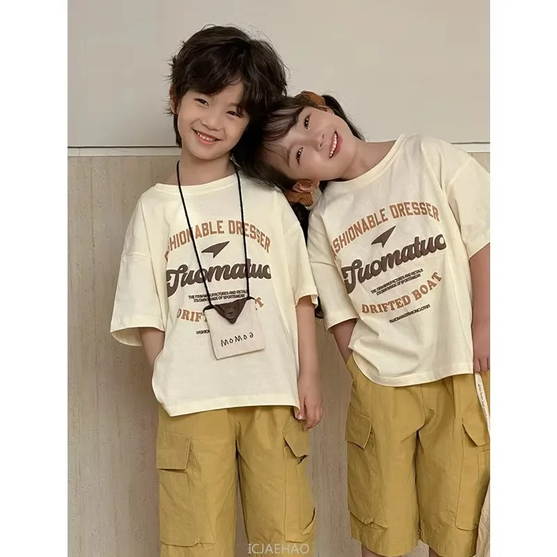 costumes assortis pour la famille, t shirts + shorts en coton à manches courtes pour mère et fils, ensembles deux pièces pour père