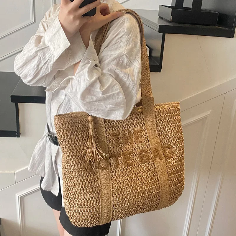 2025 créateur de mode femmes tissé sac à bandoulière grande capacité femme sac de banlieue paille plage fourre tout sacs pochette sac à main sac à main
