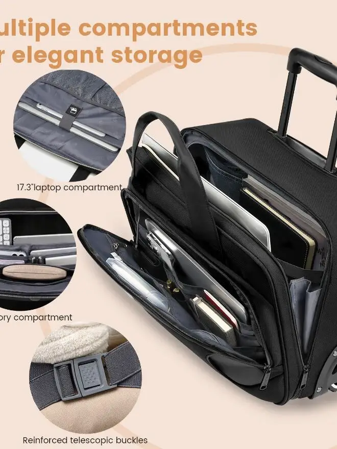 valise d'affaires à roulettes de grande capacité, bagage à main de voyage, sac à roulettes, taille de cabine, 18 po, nouveau, 2024