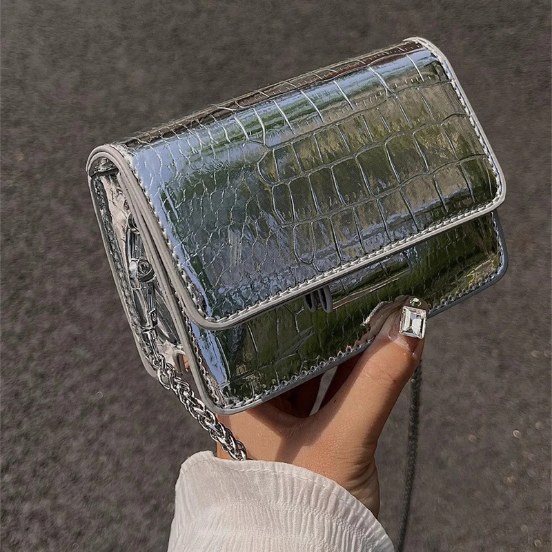 sac à bandoulière chic argenté vintage pour femme, petit sac à main en cuir pu, design de luxe, initié, mode or, mini carré mignon