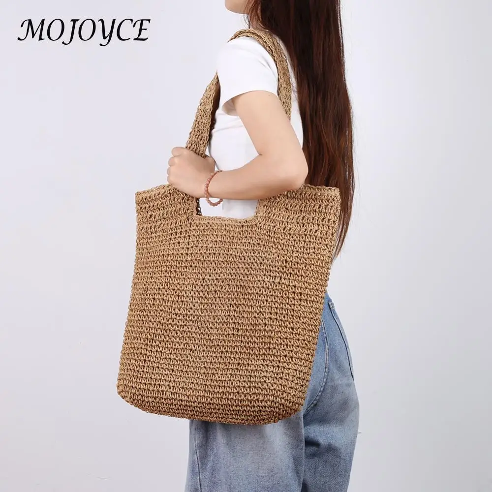 sac à main tissé à la main pour femme, grande capacité, ulen papier, fait main, mode simple, décontracté, fourre tout, été