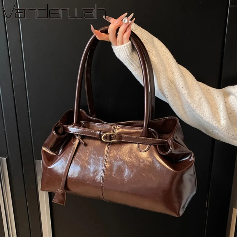 Sac à main Hobo en cuir PU huilé, sac à bandoulière ample rétro à poignée supérieure, grands sacs de travail pour femmes, fourre-tout pour filles, travail, Shopping, voyage