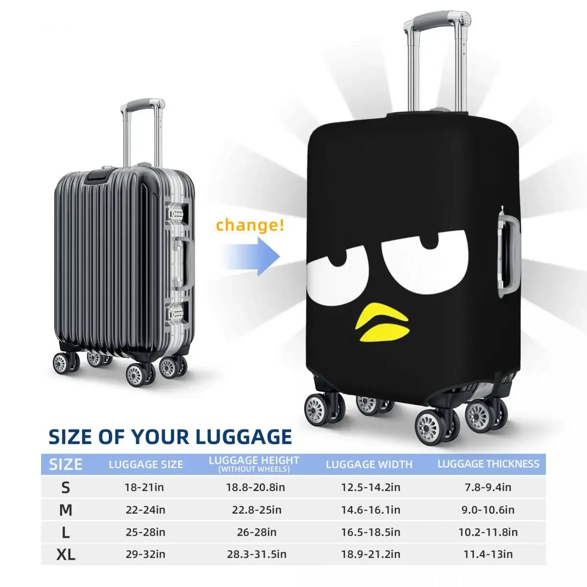 bad badtz maru – housse de valise de dessin animé, voyage de croisière, vacances, accessoires de bagages pratiques, protection, cadeau pour la rentrée scolaire