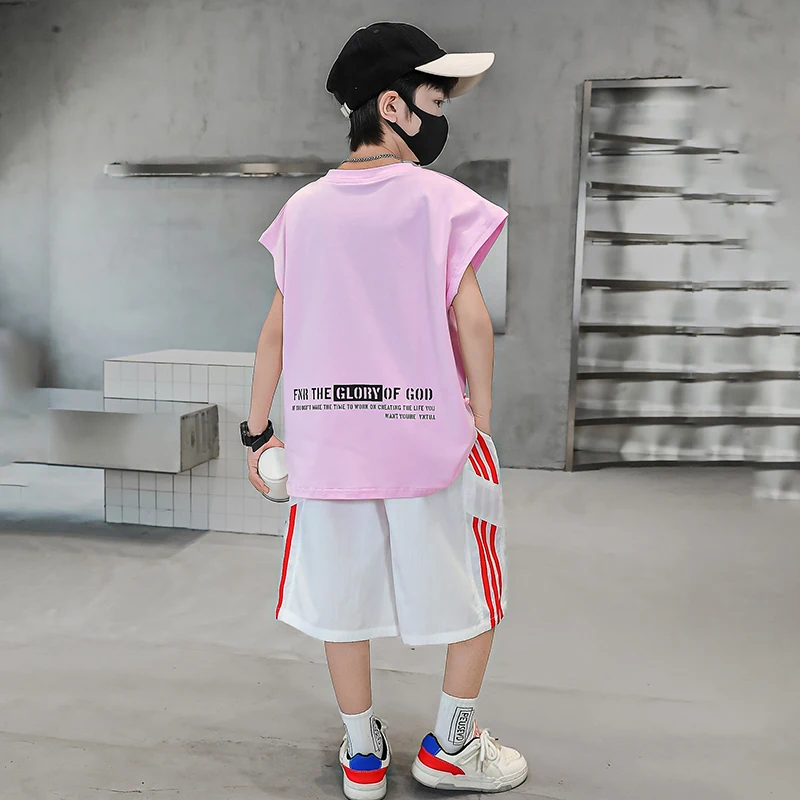 costume d'été pour enfants de 3 à 14 ans, t shirt sans manches + short en coton, ensemble de vêtements deux pièces, tenues de survêtement à la mode pour enfants