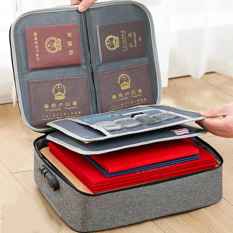 Organisateur de documents porte-documents 3 couches porte-documents hommes femmes sac couverture sac à main passeport maison coffre-fort fonctionnel fichier mallette de rangement