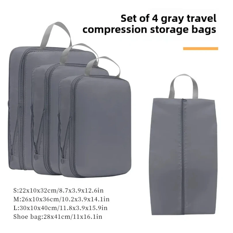 sac de cubes d'emballage à compression de voyage, valise portable, organisateurs de vêtements, étuis de rangement de bagages étanches, sacs à tiroirs 4 pièces/ensemble