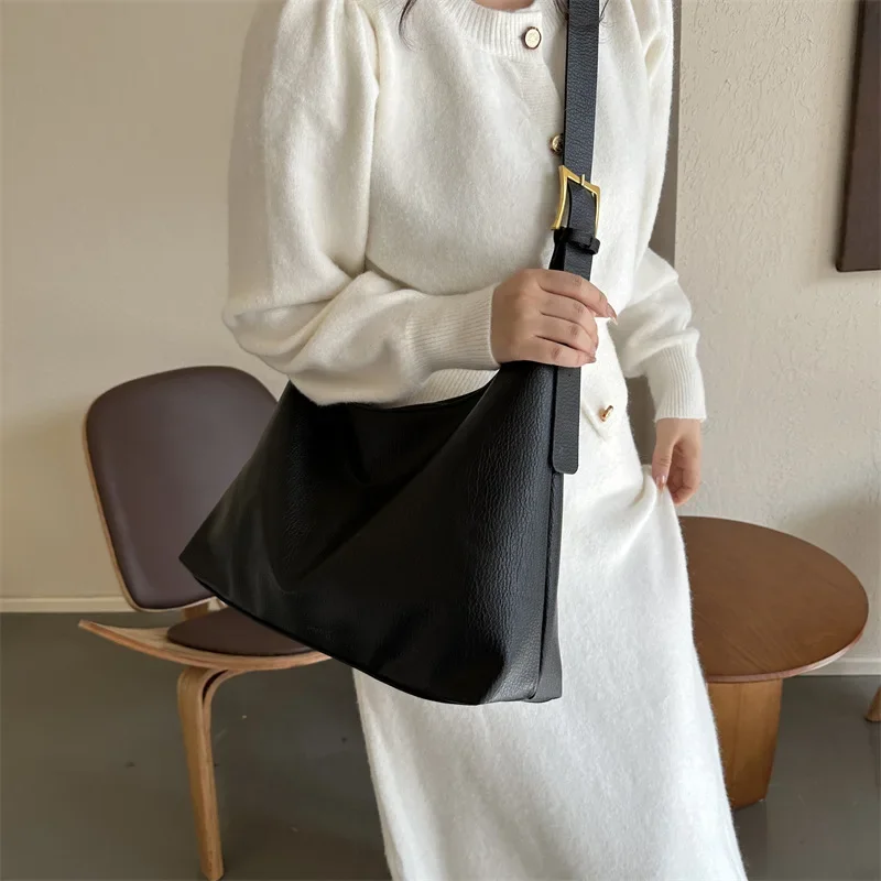 sac à main en cuir pu souple de grande capacité pour femme, sacoche vintage à la mode, fourre tout pour document solide