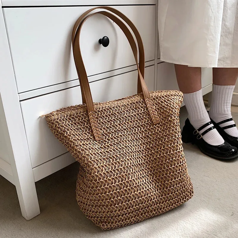 sac à main à bandoulière tissé à la main pour femmes, mode bohème, fourre-tout de plage en paille, sac de voyage, sacs de shopping tissés