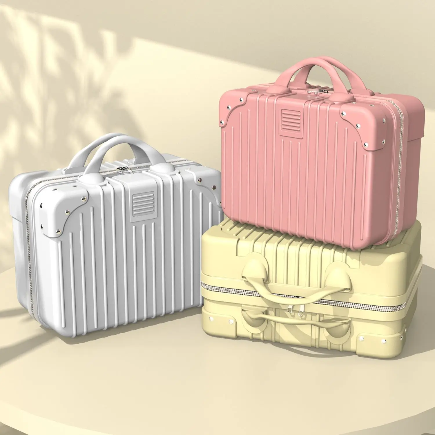 trousse de maquillage de grande capacité pour femme, valise à fermeture éclair, petite valise d'embarquement portable et légère, boîte de rangement, 16 po