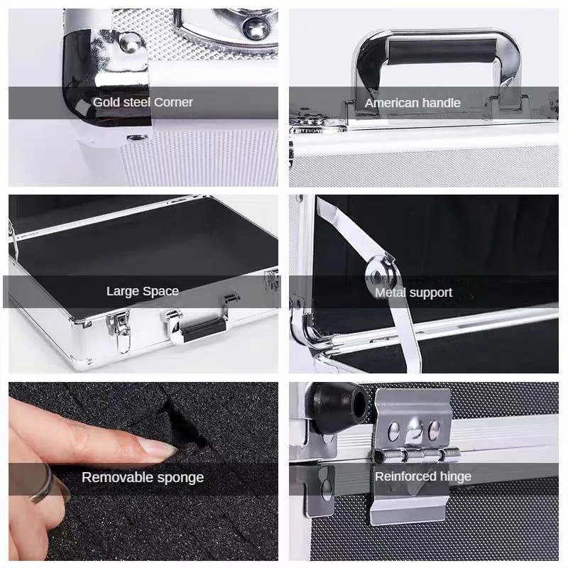 boîte à outils portable valise en aluminium avec serrure boîte à outils électrique avec éponge étui rigide mallette de vol stockage d'équipement ménager