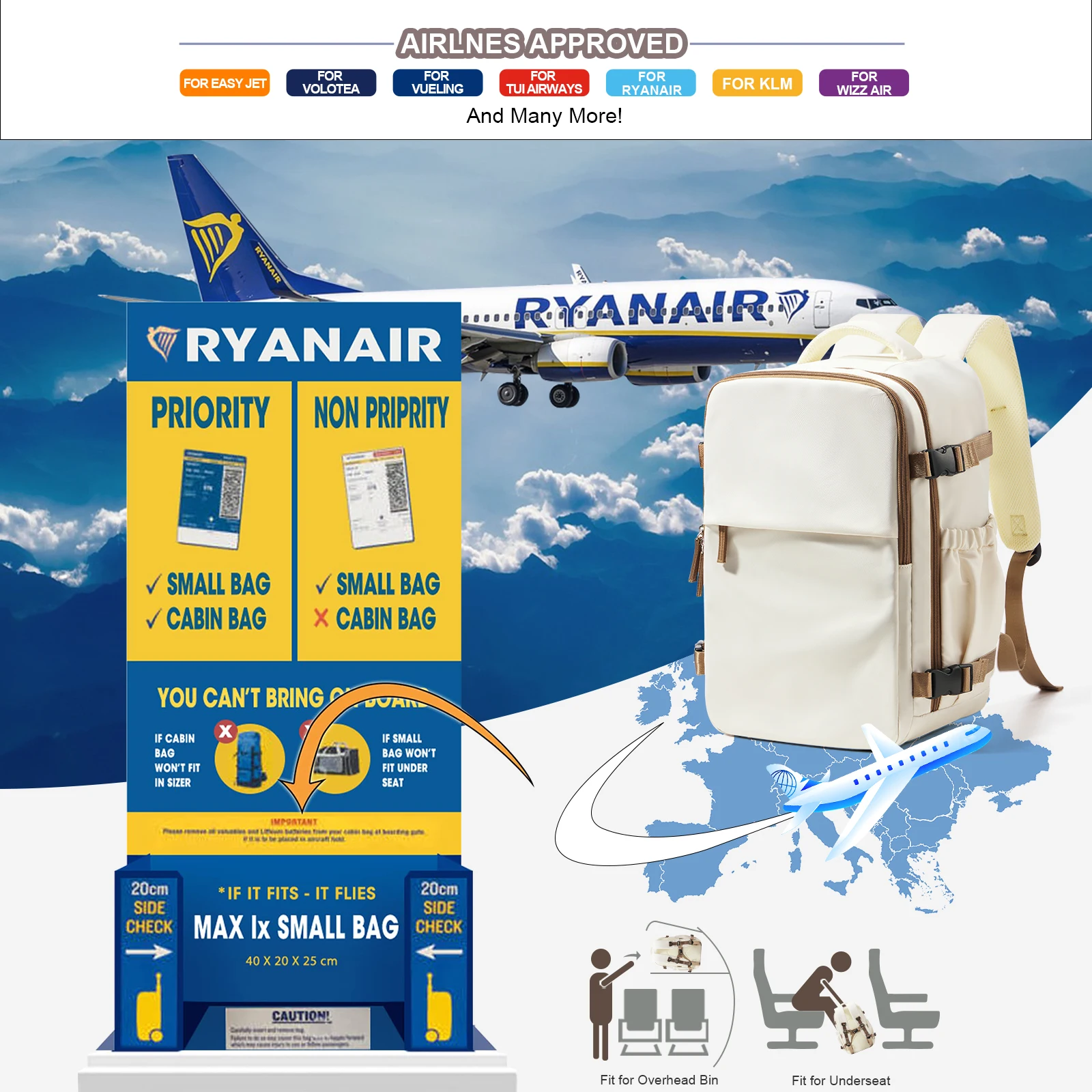 sac à dos de voyage pour avion de cabine 40x30x20, sac à dos de cabine pour bagages à main wizzair 40x30x20, sacs à main pour ordinateur portable 15.6 pouces pour hommes et femmes
