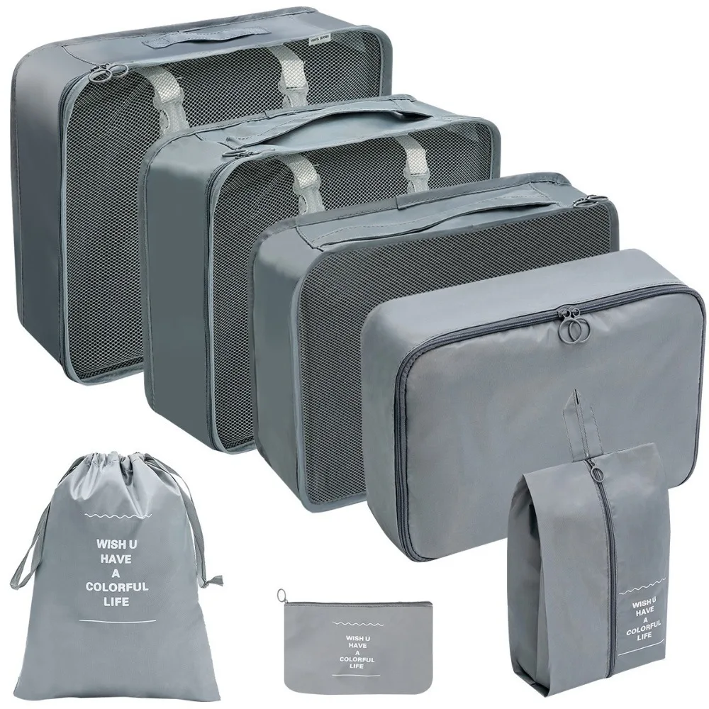 7 pièces/ensemble grande capacité organisateur de voyage sacs de rangement valise pliante étanche Cubes d'emballage ensemble étuis portables