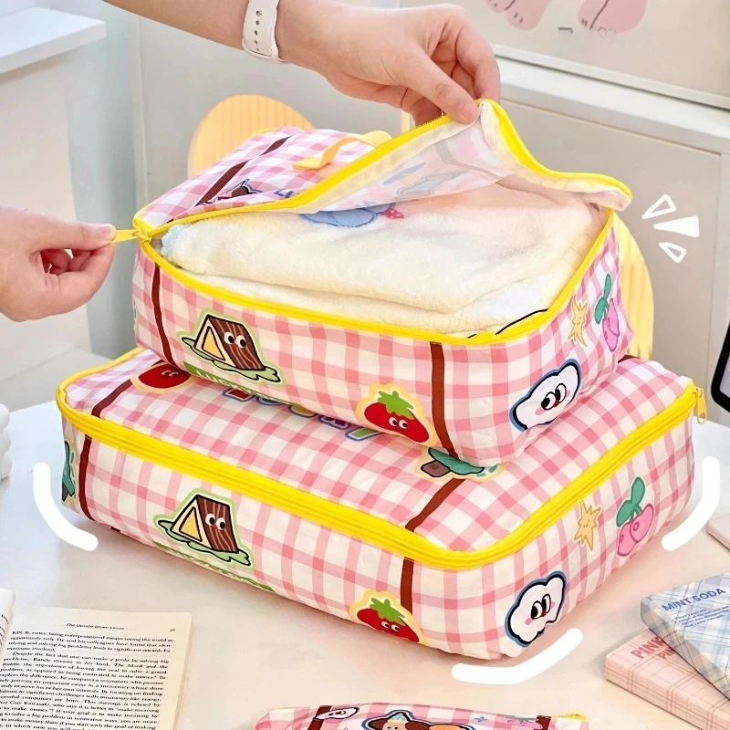 sac de rangement de voyage de grande capacité, mignon, étanche, dessin animé, vêtements portables, sous vêtements, chaussures, sac de rangement de bagages avec fermeture éclair