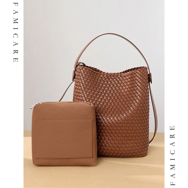 Sac seau tissé pour femmes, sac à bandoulière tendance en cuir PU Vegan, sac à main minimaliste en tricot pour les déplacements