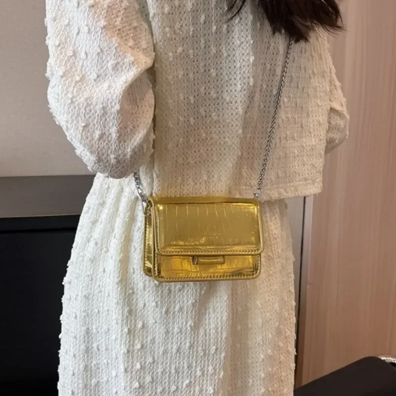 sac à bandoulière chic argenté vintage pour femme, petit sac à main en cuir pu, design de luxe, initié, mode or, mini carré mignon