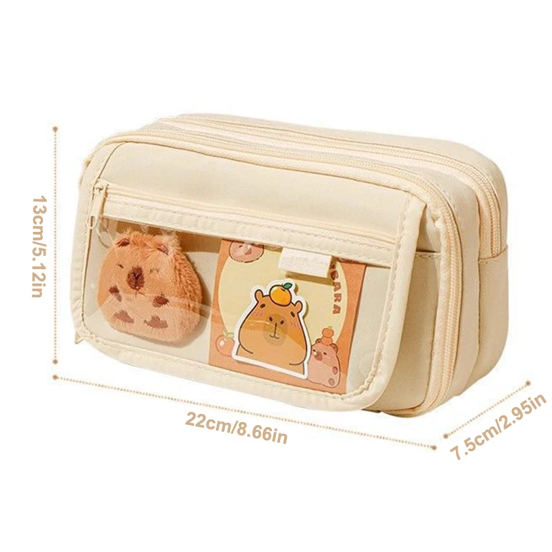 trousse à crayons en tissu mignon kawaii, grande capacité, capybara, fermeture éclair, sac pour enfants, pochette pour stylos, fournitures scolaires, cadeau