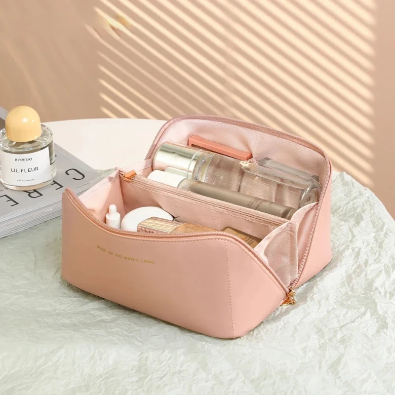 sac à cosmétiques de grande capacité, sac de rangement de cosmétiques, trousse de toilette de voyage portable en cuir pu, sac à cosmétiques pour femmes, organisateur de produits de toilette