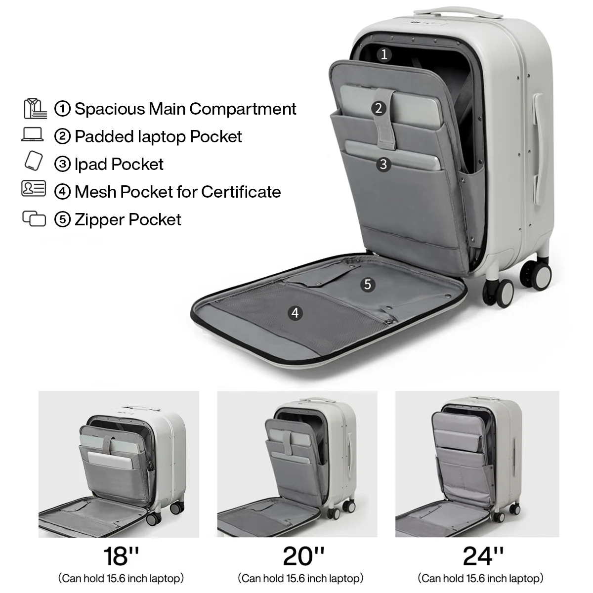 rei valise à cadre en aluminium, design brevet, bagage à main et à roulettes, belle cabine d'embarquement, 18, 20, 24 pouces, m9260