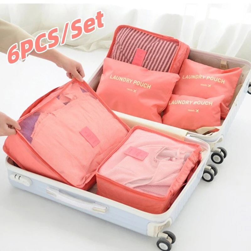cubes d'emballage de bagages pour voyage, valise de voyage, sacs à chaussures, vêtements, ensemble de 6 pièces