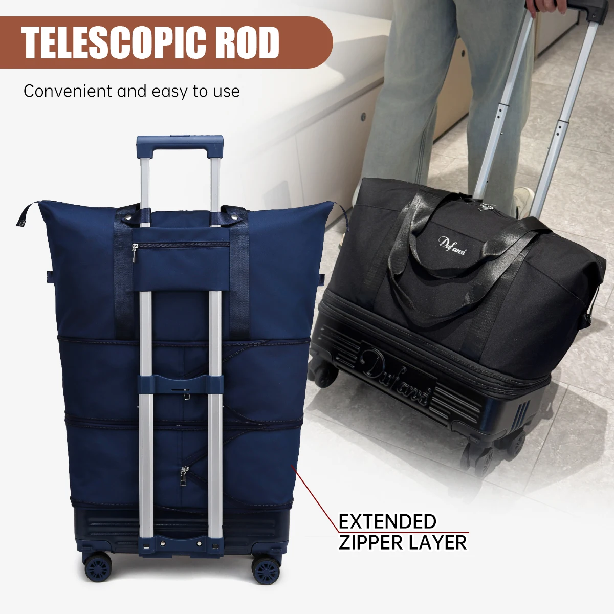 Sac à bagages à poulie, sac de voyage à roue universel, valise pliable, sac à roulettes léger, sac à dos tiré à la main de grande capacité, pour sortir à l'étranger à la maison