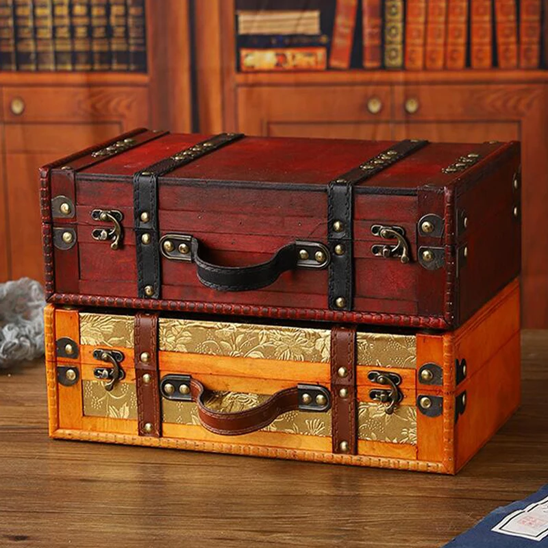 Valise Vintage légère, boîte de rangement en bois avec poignée, coffre à bijoux au trésor de Style européen, mallette de rangement pour voyage à domicile