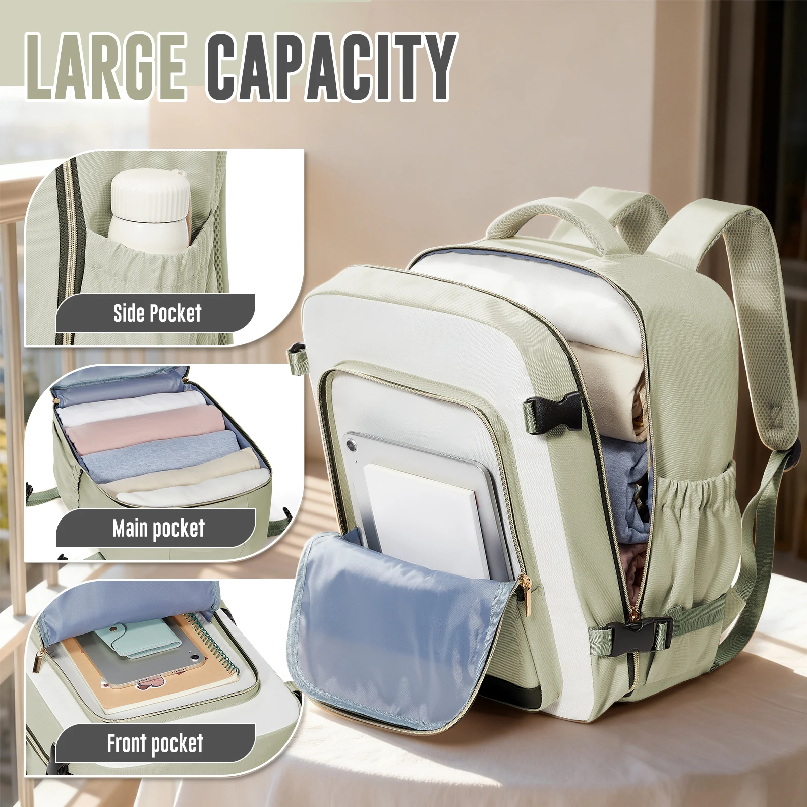 sac d'extérieur de grande capacité pour ordinateur portable 15.6 pouces, ryanair 40x30x20, sac à dos de voyage pour courte distance, sac à dos d'école universitaire pour filles