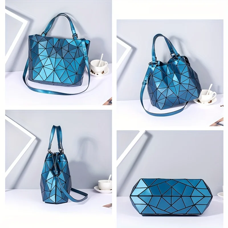 sac à main fourre tout pour femmes, sacs à bandoulière de grande capacité, sac à main géométrique mat, sac seau pliable