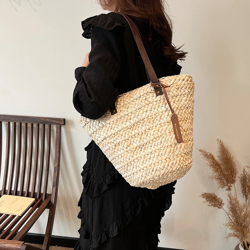 sac à main tissé en rotin pour femmes, sac de plage de grande capacité, sac à main en paille, grand panier shopper, fourre tout, sac fait main boho, nouveau design, 2024