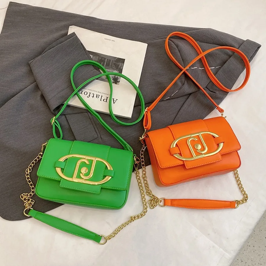 sacs à main de styliste en cuir avec rabat en métal pour femme, sacoches carrées décontractées à la mode, 2024