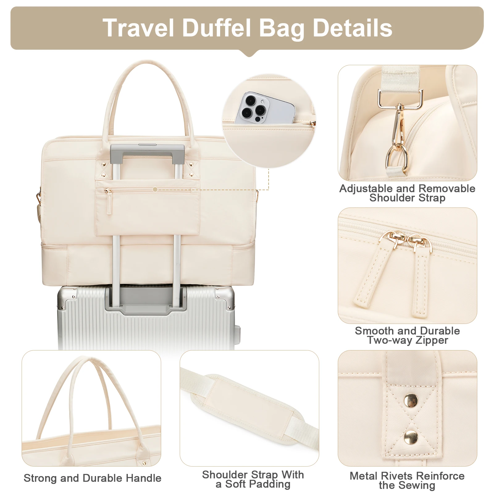 sacs de voyage pour bagages avec un sac à vêtements et trousse de toilette, sac à bandoulière de grande capacité pour les déplacements quotidiens, fourre tout pour femmes