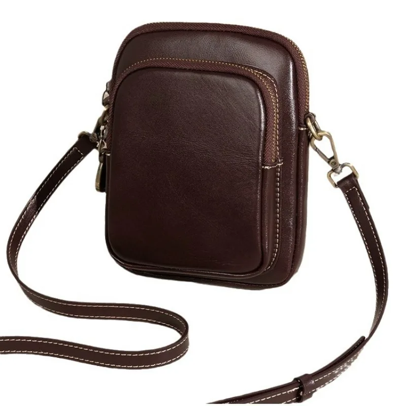 sac à main en cuir véritable pour femme, petit sac tendance, cuir de vachette tanné végétal simple, sac pour téléphone portable, sac à bandoulière initié, 2024