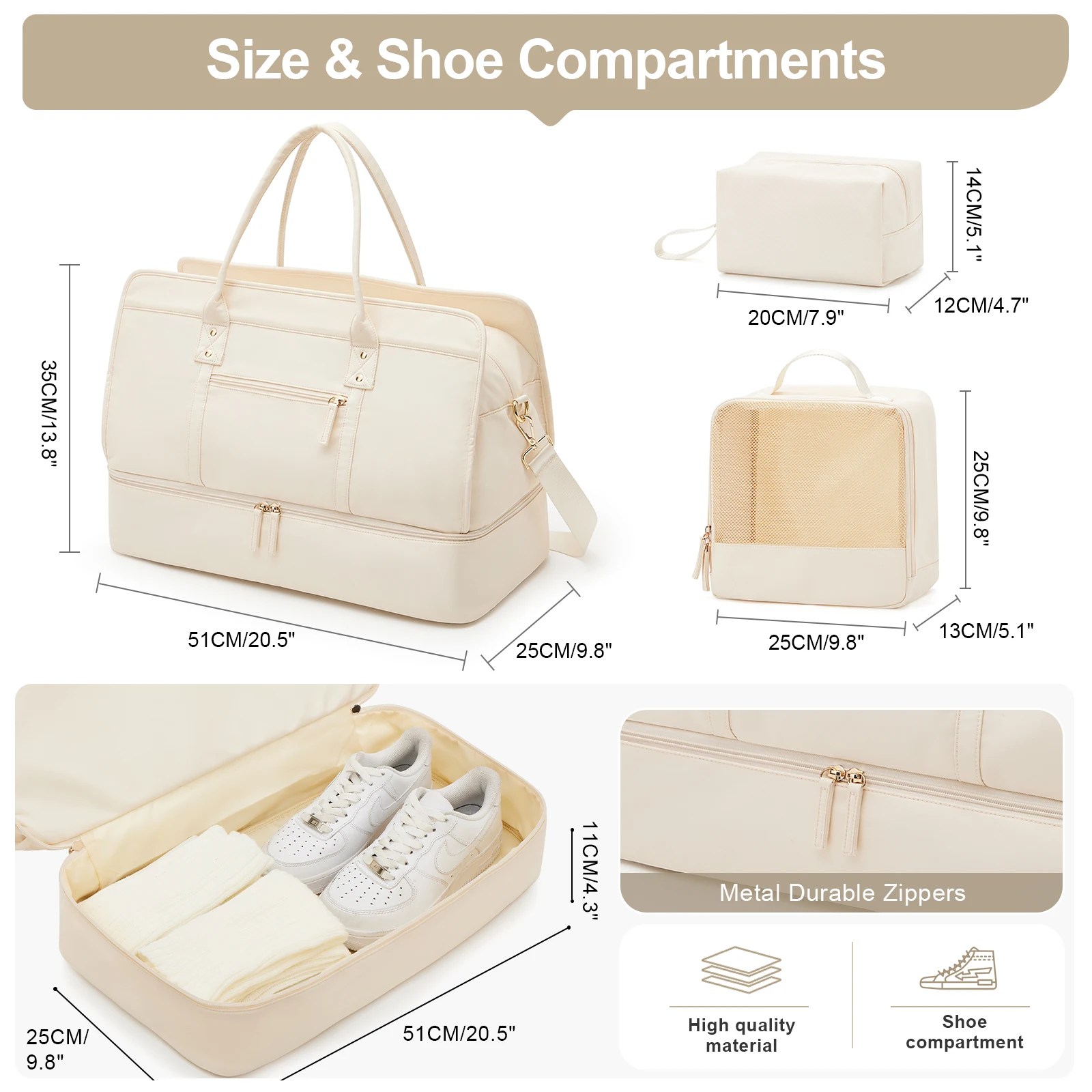 sacs de voyage pour bagages avec un sac à vêtements et trousse de toilette, sac à bandoulière de grande capacité pour les déplacements quotidiens, fourre tout pour femmes