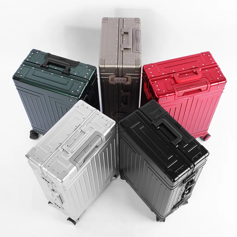2024 capacité ensembles de bagages durables 100% valise en aluminium roues femmes fille hommes cabine bagage à main voyage d'embarquement 20/24/26/28