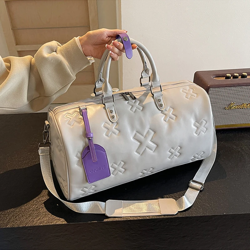 sac de sport de voyage en cuir pu pour femme, sac à main boston, valise de sport de plein air, sac fourre tout initié, bagages de yoga, salle de sport, fitness, mode