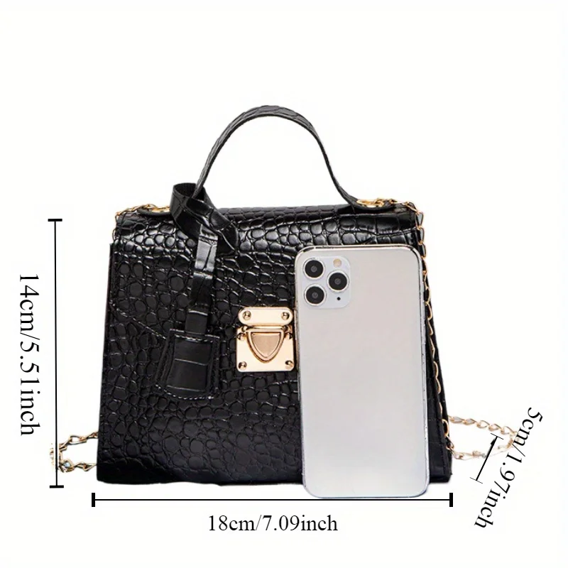 mini sac à main chic en relief crocodile pour femme, document chimsolide, sangle partner, fermeture twist lock, doublé polyester
