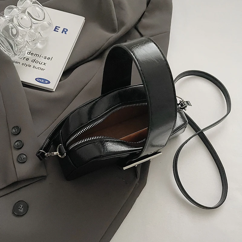 petit sac à main rétro en cuir pour femme, sac à bandoulière, sac à main à fermeture éclair, noir, café, rivet, initié, poignet, mode