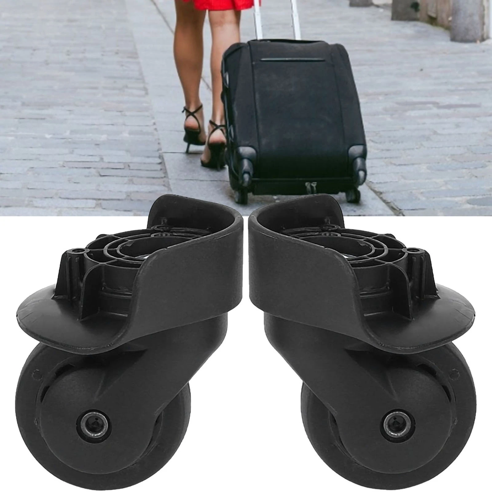 paire de valise noire a65, roue muette universelle, remplacement de bagages, fournitures d'extérieur
